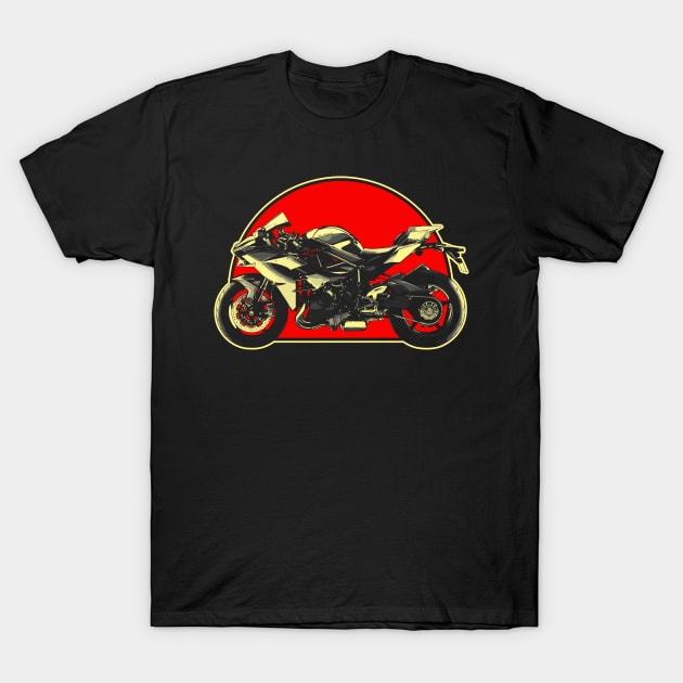 2015 Kawasaki Ninja H2 Retro Red Circle Motorcycle T-Shirt by Skye Bahringer